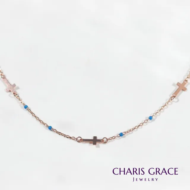 【CHARIS & GRACE 佳立思珠寶】14K金 項鍊 Cross Necklace 橫十字架琺瑯鎖骨鍊