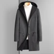 【巴黎精品】毛呢外套中長版大衣(連帽雙面穿羊毛保暖男外套2色p1ac72)