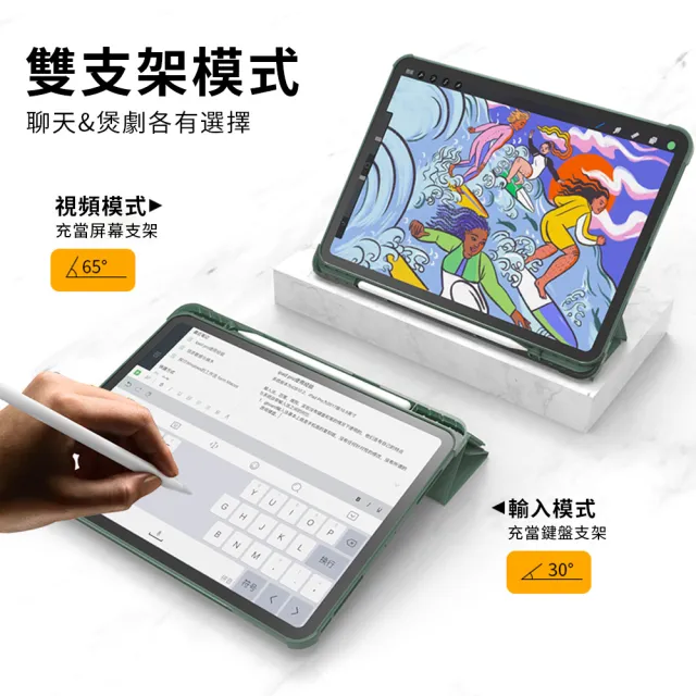 【YUNMI】iPad Air4 /Air5 10.9吋 保護殼 Y折三角立架皮套 內置筆槽 氣囊防摔 智慧休眠喚醒保護套