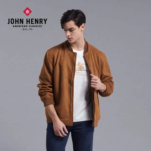【JOHN HENRY】復古麂皮棒球外套-棕色