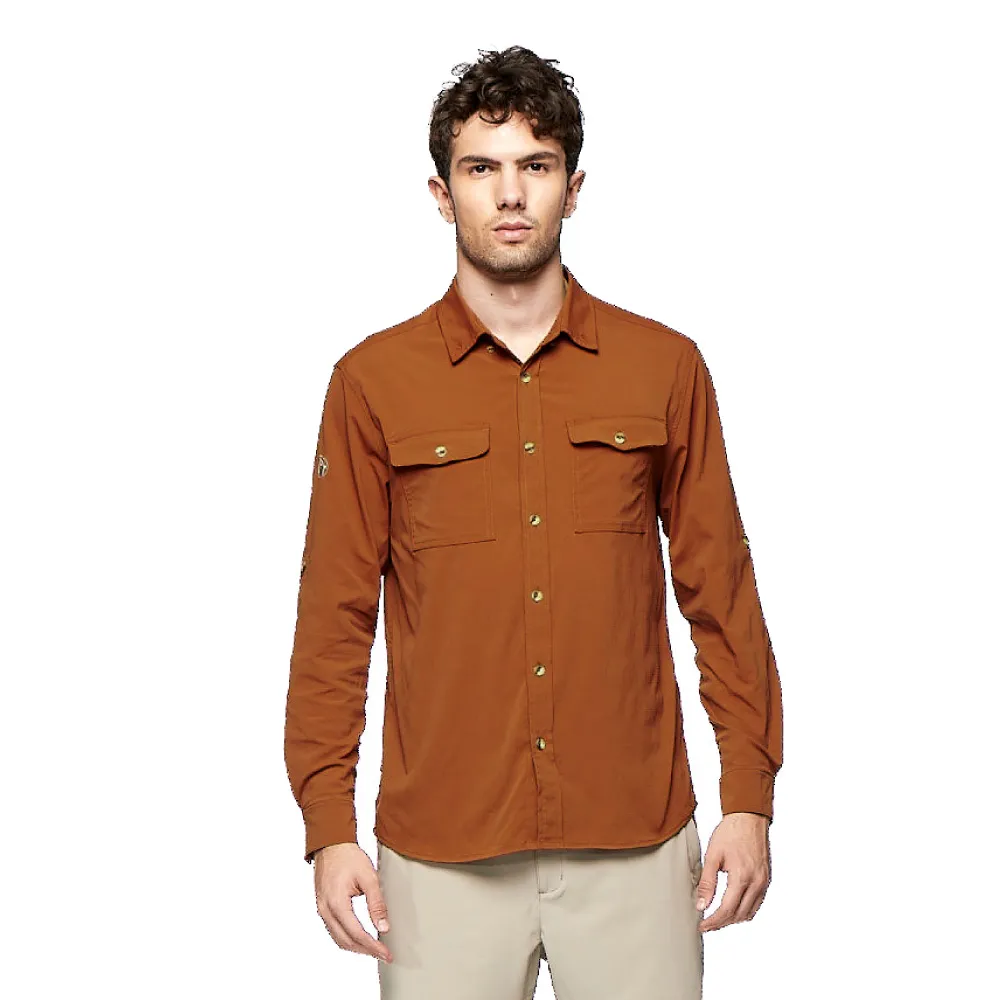 【Wildland 荒野】男 彈性抗UV長袖襯衫《紅棕》0A81208/薄長袖(悠遊山水)