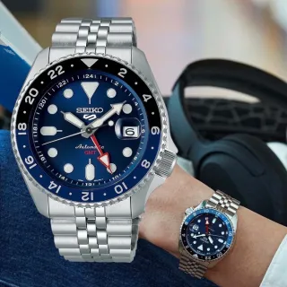 【SEIKO 精工】5 Sports GMT兩地時間機械錶-藍x銀/42.5mm(SSK003K1 / 4R34-00A0B)