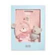 【奇哥】Chic a Bon 可愛小熊假兩件兔裝/連身衣4件組禮盒 3-6個月(兔裝+帽子+襪子+娃娃 彌月禮 附提袋)