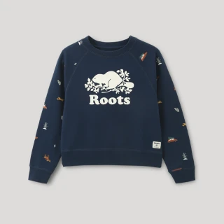 【Roots】Roots大童-經典傳承系列 溫馨佳節印花圓領上衣(深藍色)