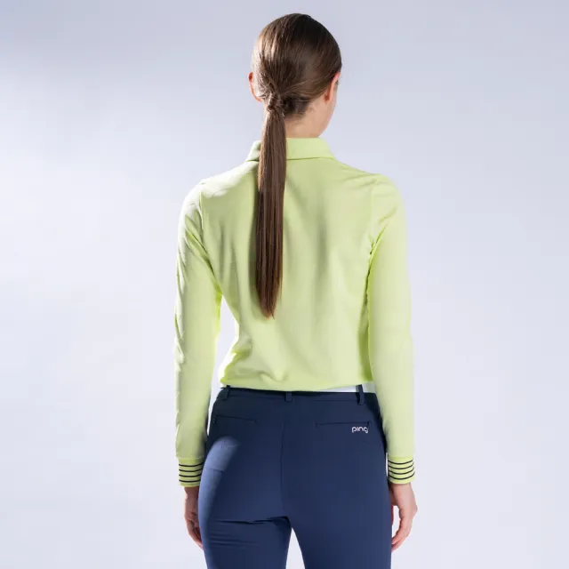 【PING】女款立體織紋剪接薄長袖POLO衫-淺綠(吸濕排汗/GOLF/高爾夫球衫/RA22205-43)