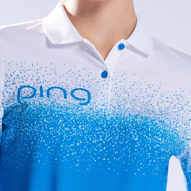 【PING】女款漸層昇華薄長袖POLO衫-藍(吸濕排汗/蓄熱保溫/GOLF/高爾夫球衫/RA22203-56)