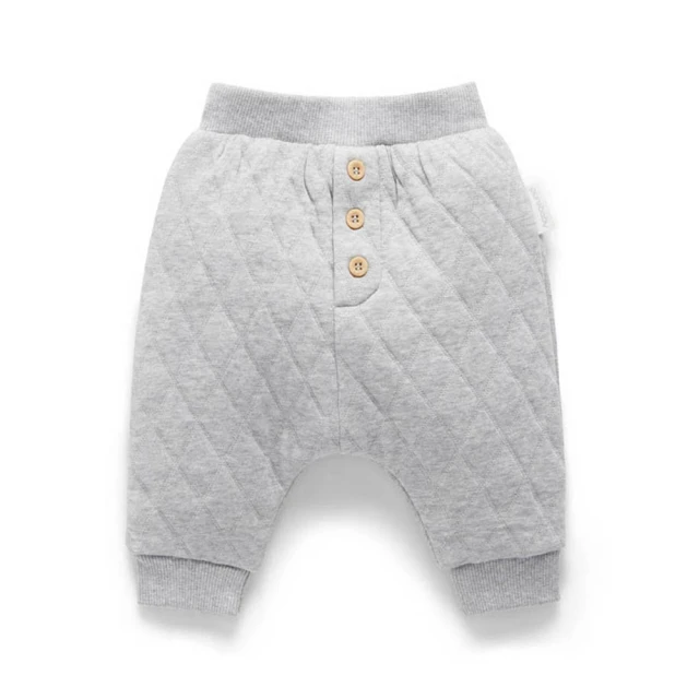 【Purebaby】澳洲有機棉 嬰兒鋪棉褲 灰色(新生兒 保暖長褲 有機棉)