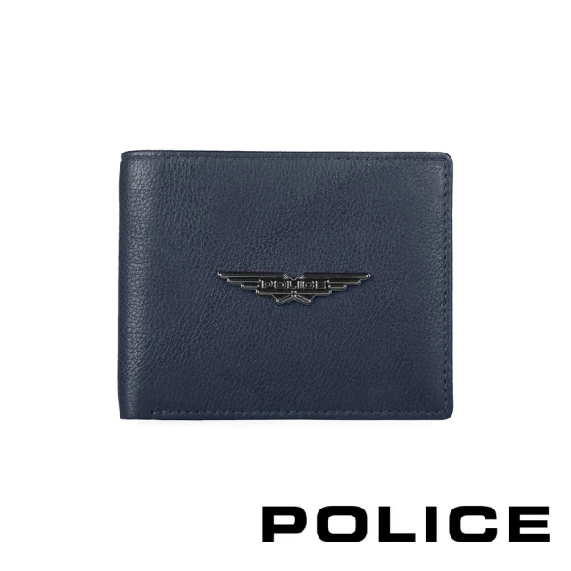 【POLICE】頂級NAPPA小牛皮8卡男用皮夾 飛行者系列(深藍色 贈送禮提袋)