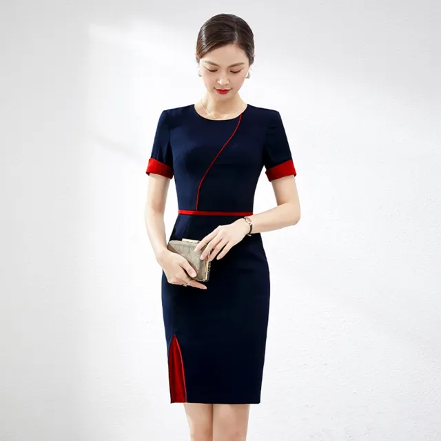 【巴黎精品】現貨+預購 西裝套裝兩件套(撞色線條外套連身裙女西服p1bg17)