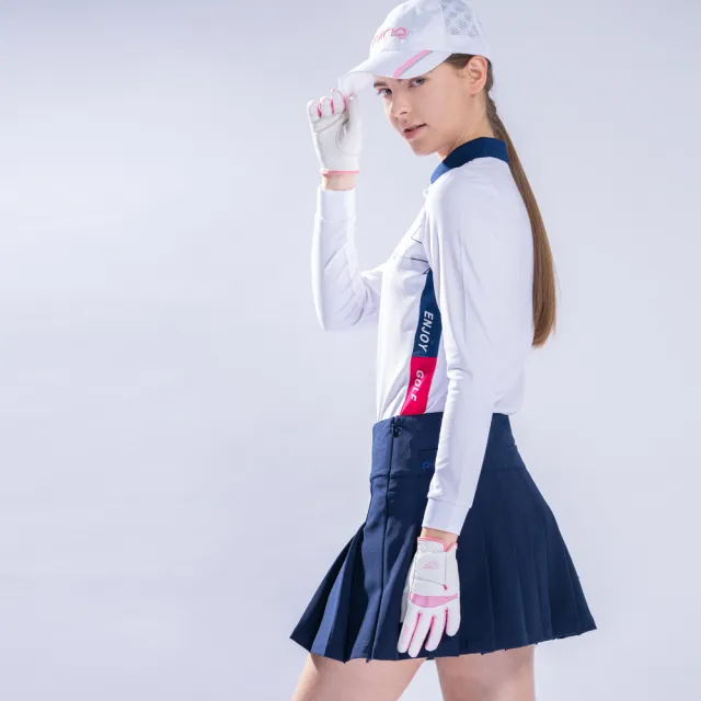 【PING】女款科技線條印花薄長袖POLO衫-白(吸濕排汗/抗UV/GOLF/高爾夫球衫/RA22209-87)