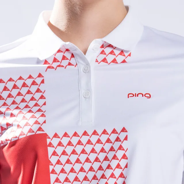 【PING】女款旗幟格紋薄長袖POLO衫-橘(吸濕排汗/蓄熱保溫/GOLF/高爾夫球衫/RA22206-28)
