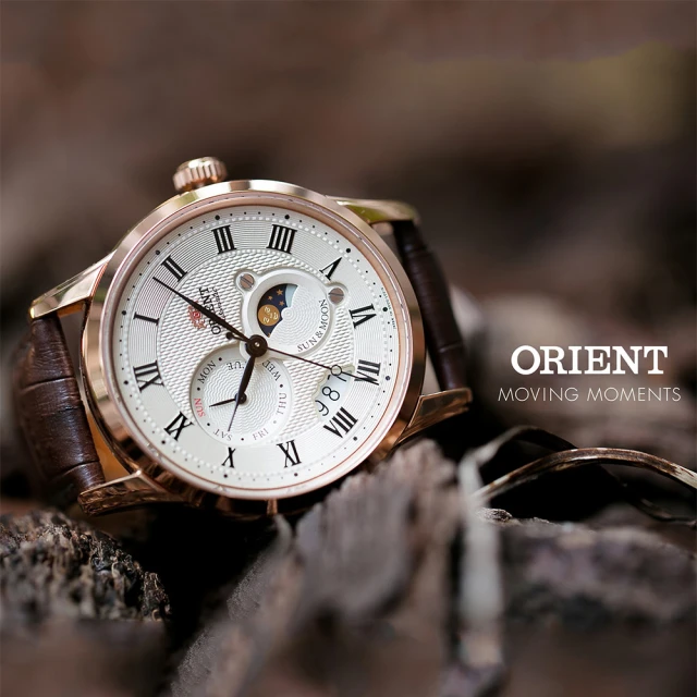 ORIENT 東方錶 Sun & Moon 系列 日月相機械錶-玫瑰金x咖啡/42.5mm 雙11 優惠(RA-AK0007S)