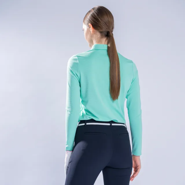 【PING】女款V字網點印條紋長袖POLO衫-綠(吸濕排汗/抗UV/GOLF/高爾夫球衫/RA22207-45)
