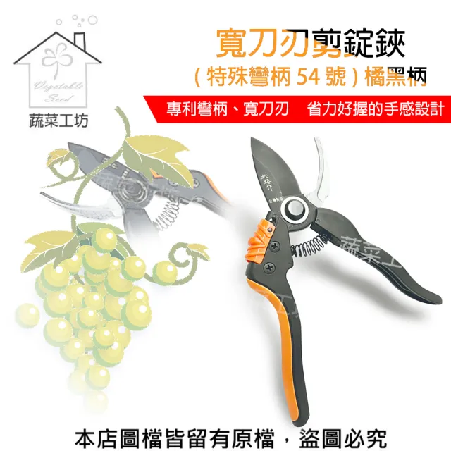 【蔬菜工坊】寬刀刃剪錠鋏橘黑柄(特殊彎柄54號)