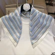 【JC Collection】歐美時尚感親膚柔軟條紋純蠶絲四季百搭小方巾(藍色)