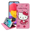 【SANRIO 三麗鷗】三星 Samsung Galaxy M13 Hello Kitty 櫻花吊繩款彩繪側掀皮套