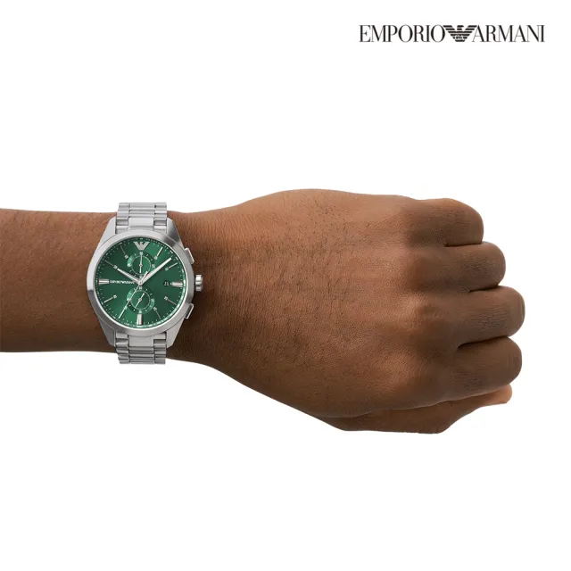 【EMPORIO ARMANI 官方直營】Claudio 時空旅人日曆計時手錶 銀色不鏽鋼鍊帶 43MM AR11480(雙11)