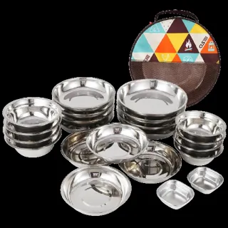 Caiyi 露營餐盤組 不鏽鋼餐碗 餐具 野餐露營 食物盤 22件組