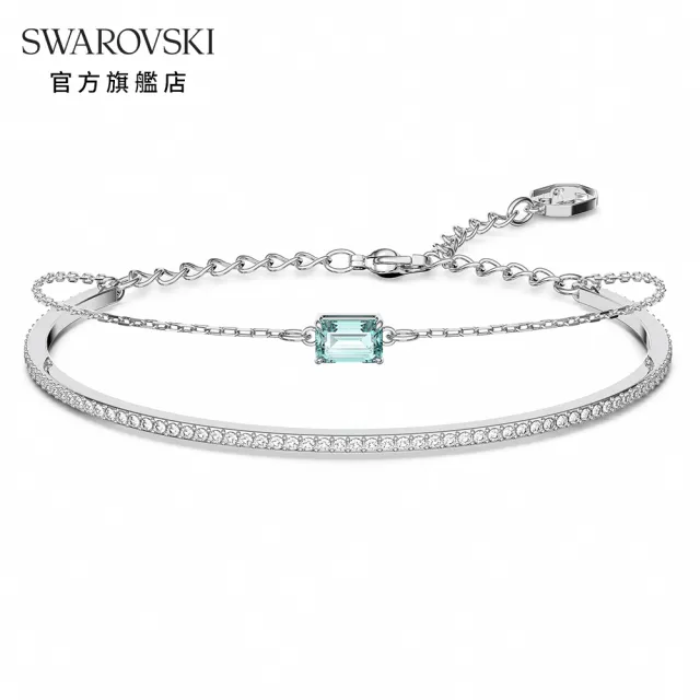 【SWAROVSKI 官方直營】Millenia 手鐲 八角形切割 藍色 鍍白金色 交換禮物