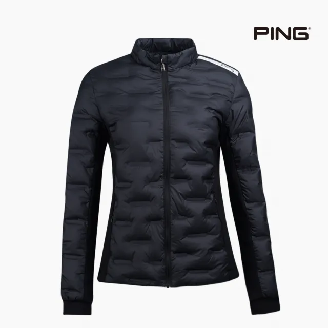 【PING】女款壓紋防風防潑水保暖充棉外套-黑(蓄熱保溫/GOLF/高爾夫/RC22225-88)