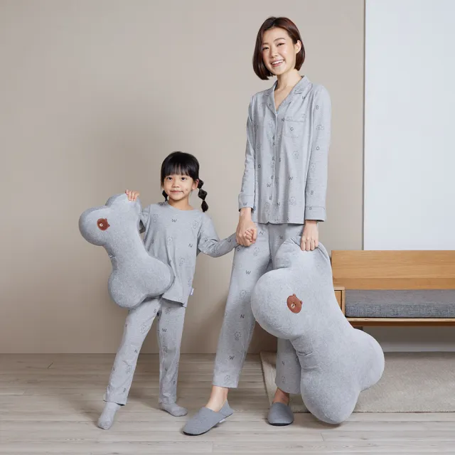 【YVONNE 以旺傢飾】出清品 童裝｜熊大印花長袖上衣-迷霧灰(LINE FRIENDS)
