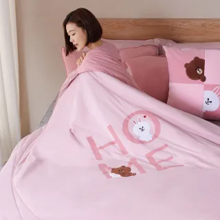 【YVONNE 以旺傢飾】100%美國棉四季被-熊大兔兔 櫻花粉 LINE FRIENDS(4x5呎 純棉 棉被 水洗)
