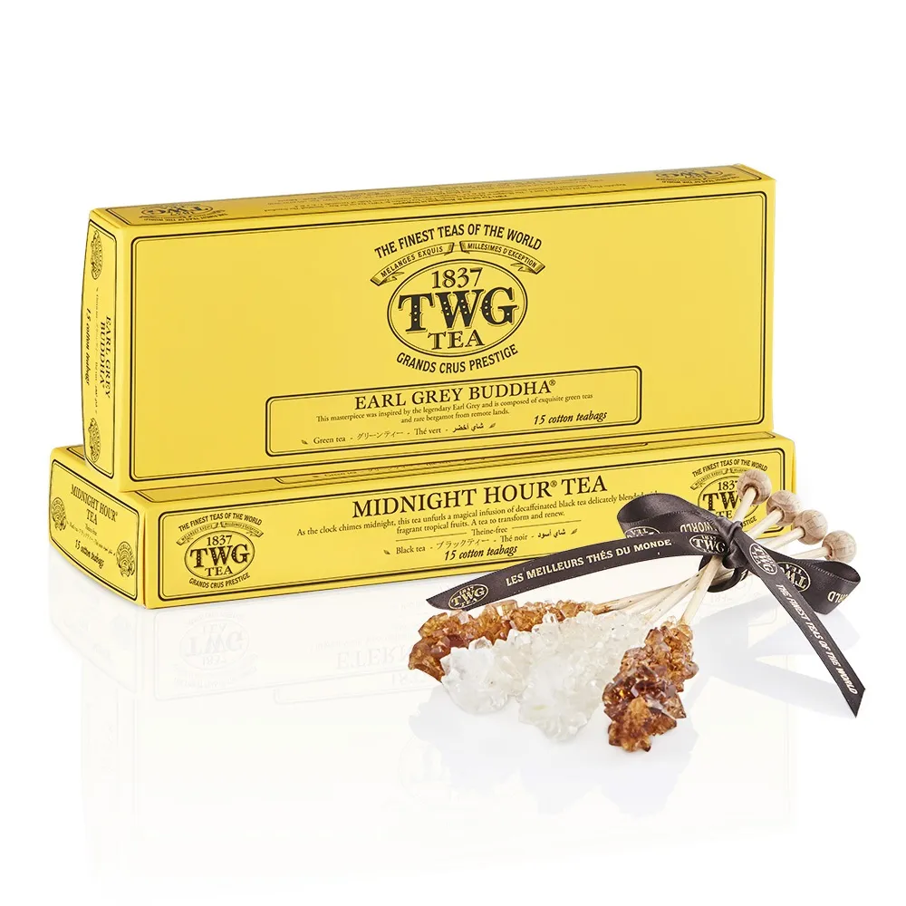 【TWG Tea】純棉茶包2入禮物組(禪心伯爵+午夜時光之茶+茶糖棒)