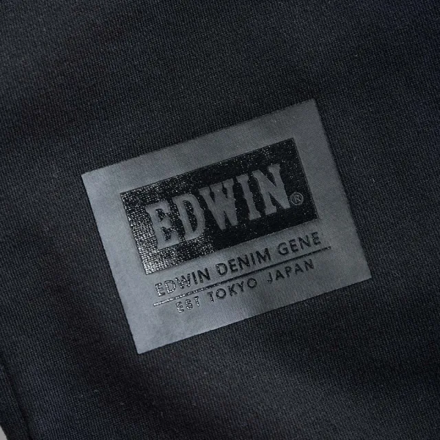 【EDWIN】男裝 人氣復刻款 仿皮牌雙口袋厚長袖T恤(黑色)