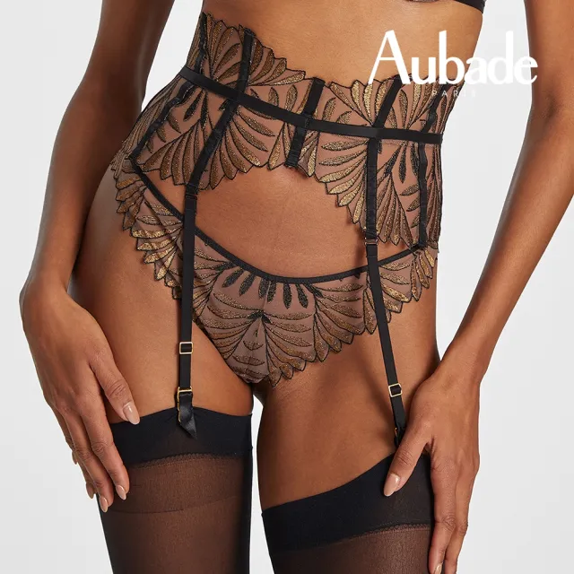 【Aubade】聯名款幻影高腰性感吊襪帶-RC(金葉黑)
