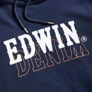 【EDWIN】男裝 人氣復刻款 疊印LOGO連帽厚長袖T恤(丈青色)