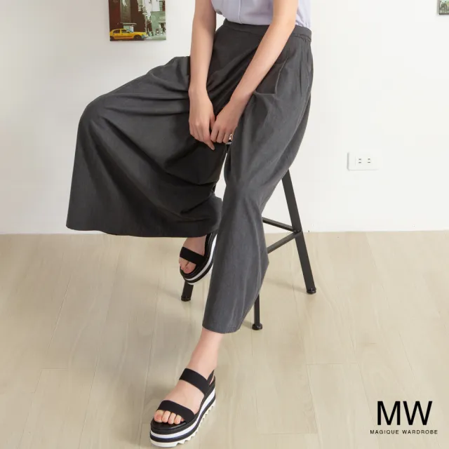 【MAGIQUE WARDROBE】純棉不對襯打褶長褲裙(2色)