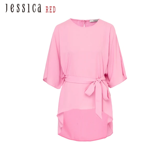 【Jessica Red】優雅浪漫前短後長荷葉袖寬鬆上衣824131（粉）