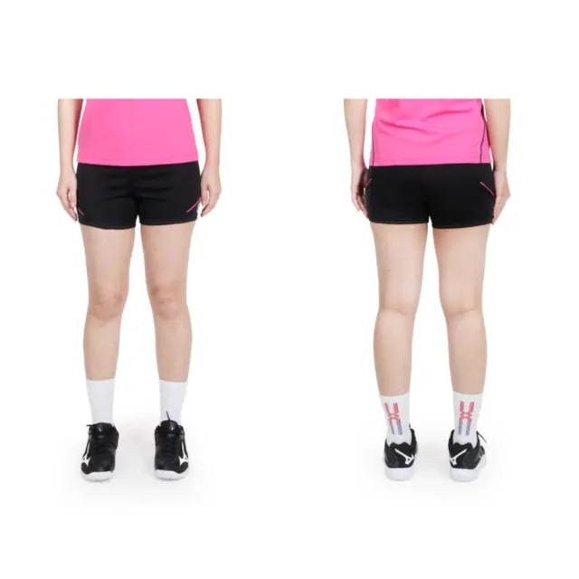 【DESCENTE】女運動短褲-三分褲 排球 運動 針織 慢跑 訓練 迪桑特 黑白粉(DSP-6100WT-BPK)