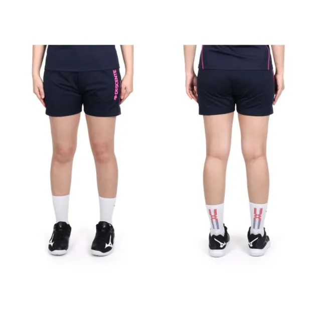 【DESCENTE】女運動短褲-三分褲 排球 運動 針織 慢跑 訓練 迪桑特 丈青亮粉(DSP-1306WT-NPK)