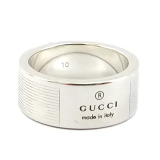 【GUCCI 古馳】925純銀-LOGO刻字髮絲紋男用戒指(展示品)