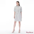【KeyWear 奇威名品】襯衫領棉麻條紋設計款洋裝