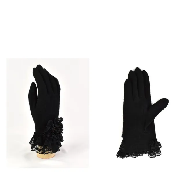 【日本La Ruice】日本製可觸控羊毛手套 典雅浪漫 玫瑰蕾絲 絕美設計(可滑手機 禦寒防風)