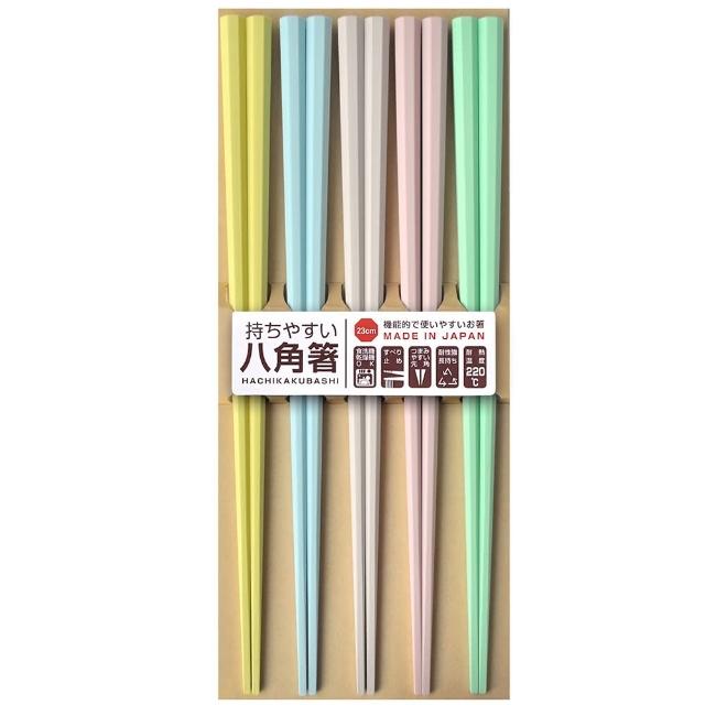 【DAIDOKORO】日本製筷子 馬卡龍粉彩 八角防滑5雙入 彩色 可機洗 抗菌加工(不滾動 洗碗機適用)