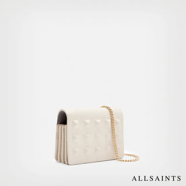 【ALLSAINTS】HONORE 鉚釘羊皮卡片斜背包- 白 WR536X