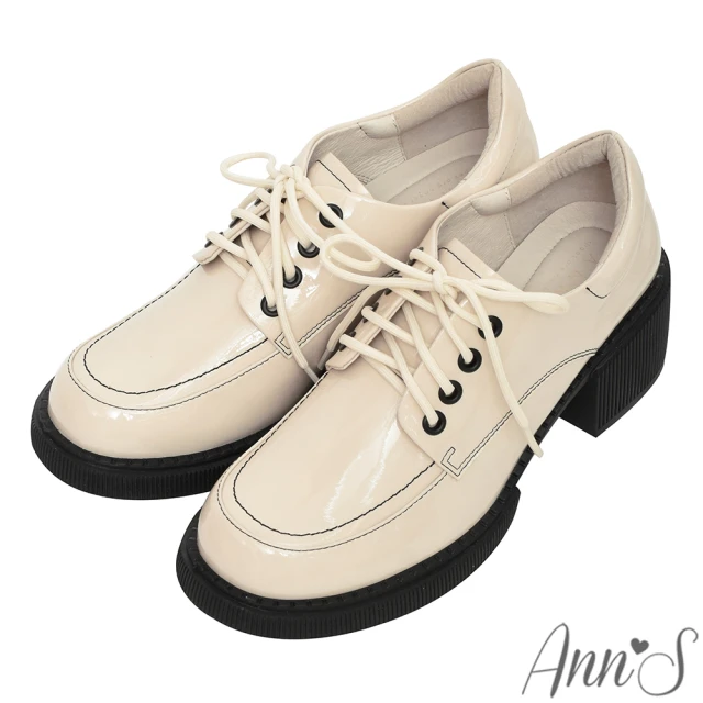 【Ann’S】小眾變大眾-漆皮綁帶厚底粗跟牛津鞋5cm-版型偏小(米白)