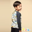 【Azio Kids 美國派】男童 上衣 滿版交通工具印花配色棒球接袖上衣T恤(藍)