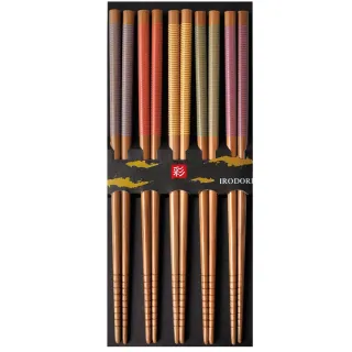 【DAIDOKORO】日本製頂級天然竹筷子5雙入 彩色 可機洗 抗菌加工(防滑加工 洗碗機適用)