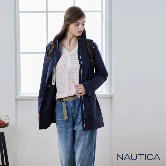 【NAUTICA】女裝 可拆式連帽外套(深藍)