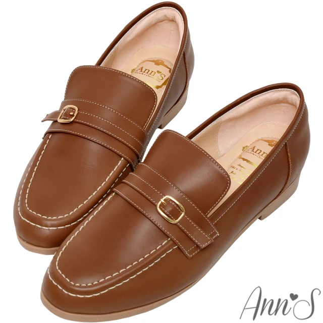 Ann’S 心動千金-柔軟羊皮真皮方鑽輕量厚底樂福鞋5cm(