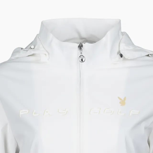 【PLAYBOY GOLF】女款LOGO標語可拆帽薄外套-白(防潑水/高爾夫/KC22211-73)