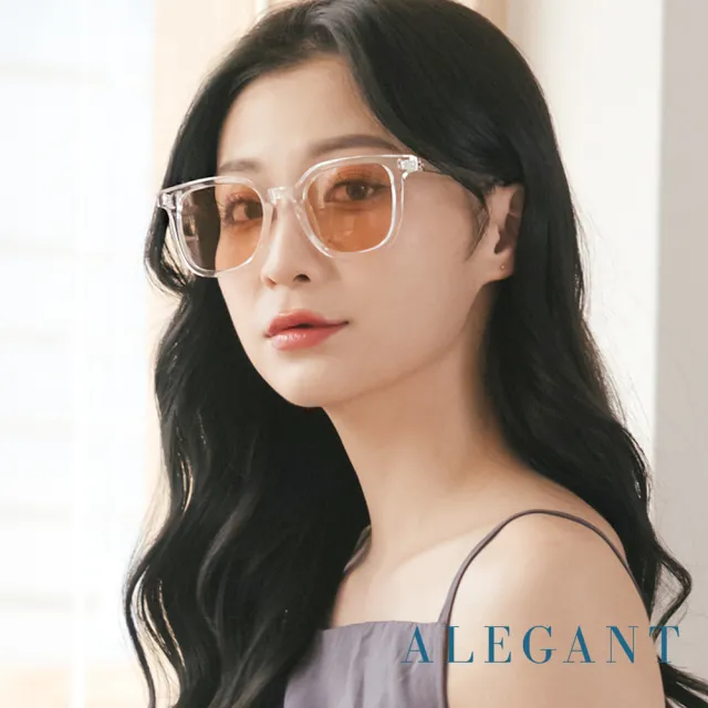 【ALEGANT】霜白棕韓版個性潮流方框墨鏡/UV400太陽眼鏡/韓星配戴款(雪見的白光舞曲)