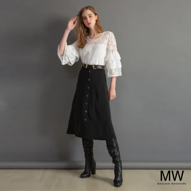 【MAGIQUE WARDROBE】後鬆緊排釦中長裙(2色)