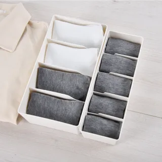 【Life+】日式簡約 多功能可堆疊分隔襪子/內褲收納盒_5格(收納神器/小物/儲物/整理/抽屜收納)