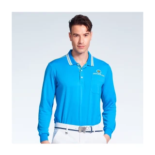 【Jack Nicklaus 金熊】GOLF男款吸濕排汗素面POLO衫/高爾夫球衫(藍色)