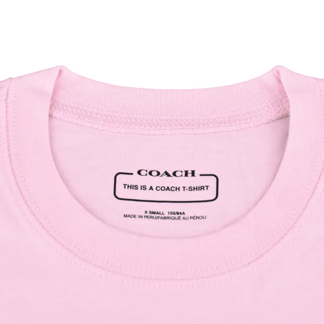 【COACH】COACH白字LOGO方形C字印花純棉短袖T恤(女款/淺粉)